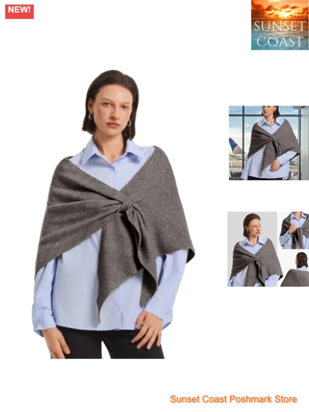 Women's Fleece Triangle Scarf Shawl Wrap Poncho 4-in-1